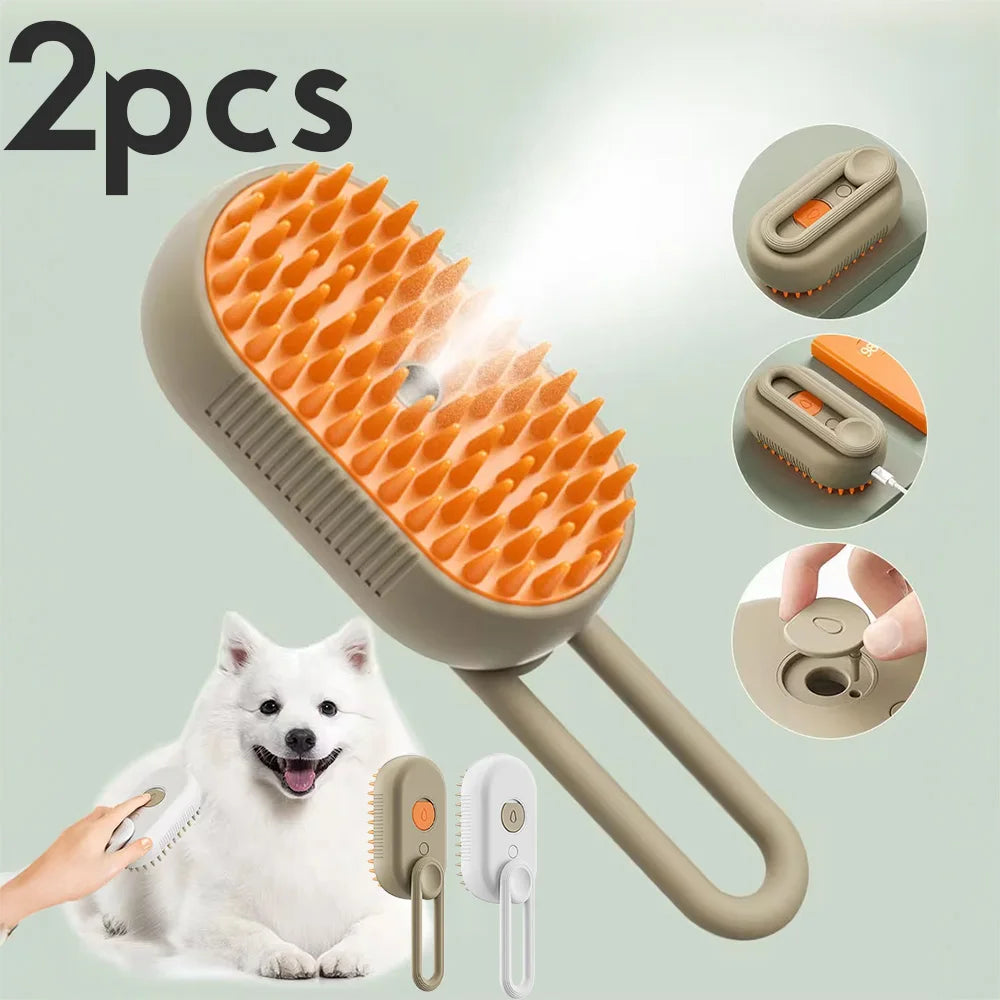 3-in-1 Steam Pet Brush – Self-Cleaning Grooming & Massage Brush for Dogs & Cats