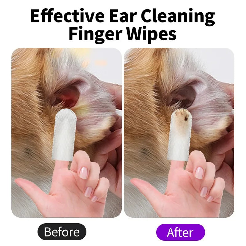 Pet Ear Cleaning Finger Wipes – Gentle Ear Cleaner for Dogs & Cats (50 PCS)