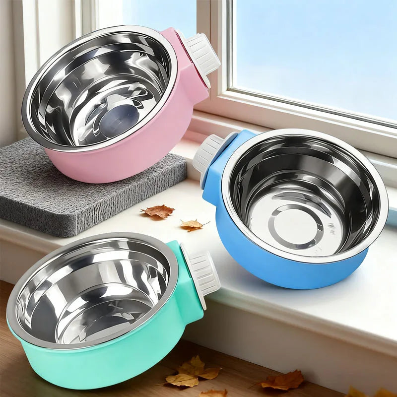 Clip-On Stainless Steel Pet Bowl – Hanging Food & Water Bowl for Dogs & Cats