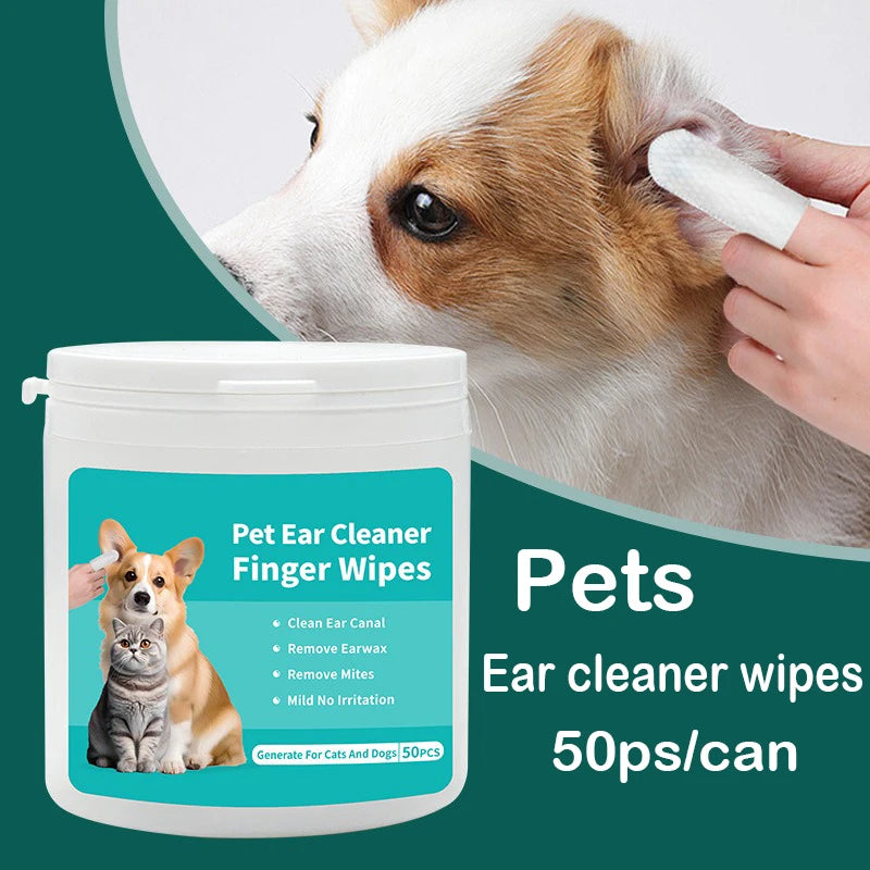 Pet Ear Cleaning Finger Wipes – Gentle Ear Cleaner for Dogs & Cats (50 PCS)
