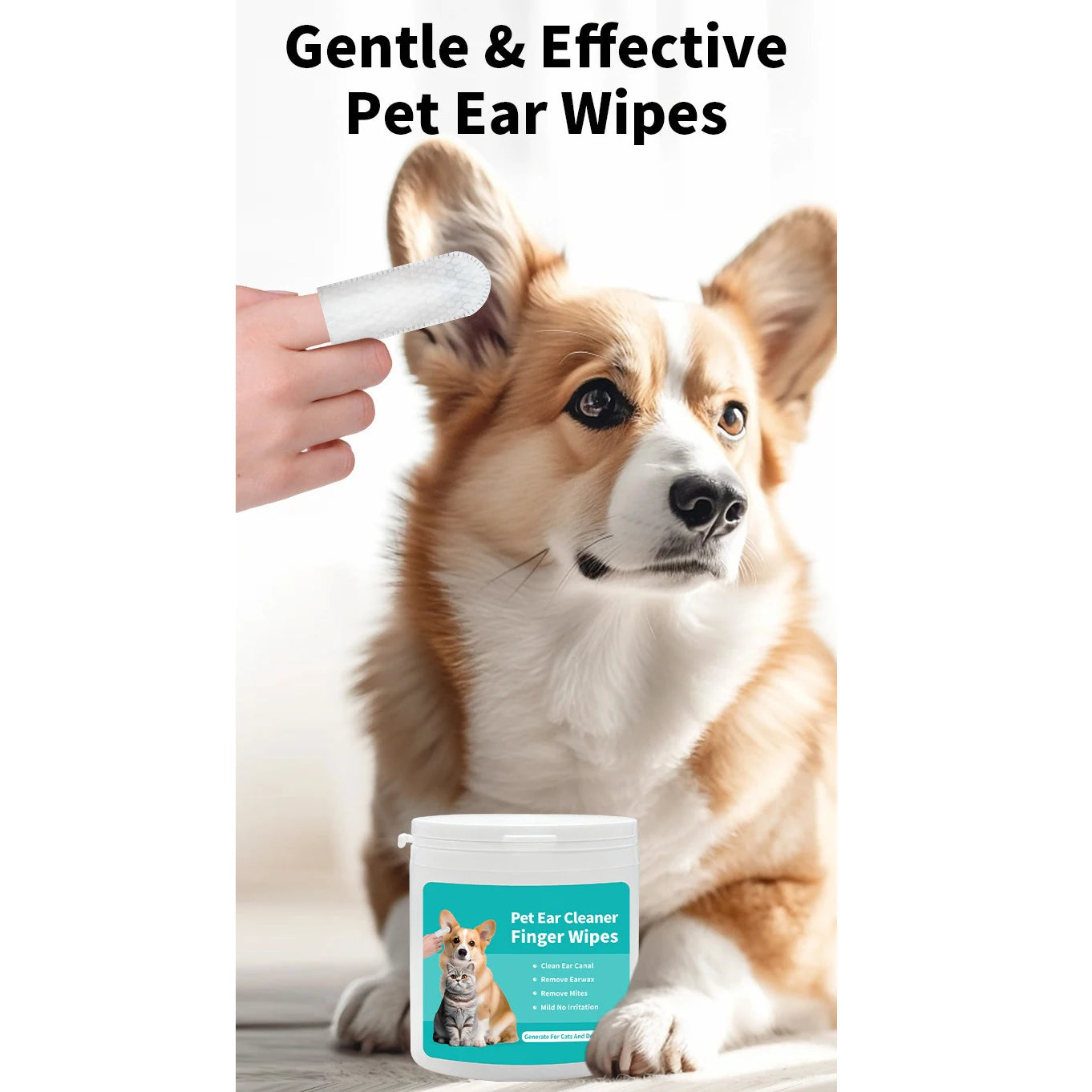 Pet Ear Cleaning Finger Wipes – Gentle Ear Cleaner for Dogs & Cats (50 PCS)