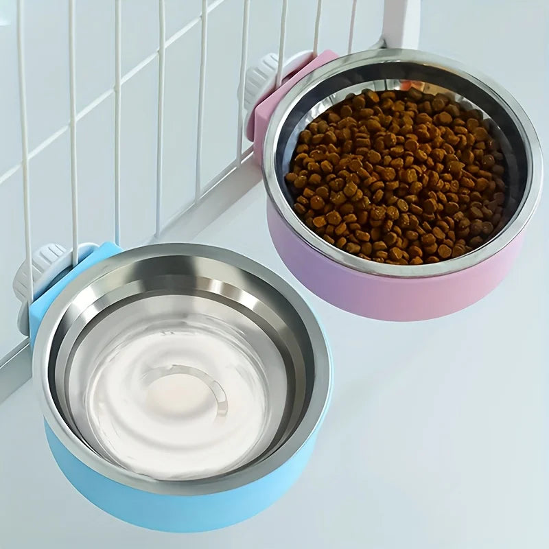 Clip-On Stainless Steel Pet Bowl – Hanging Food & Water Bowl for Dogs & Cats